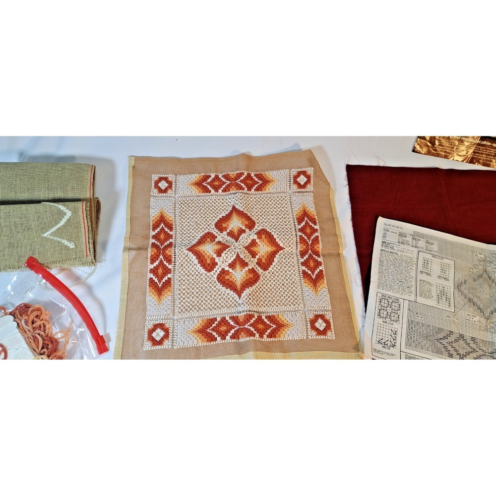 Vintage Bucilla Needlepoint Kit‎ Harmony 4803 Pulled Thread Pillow 14" Started